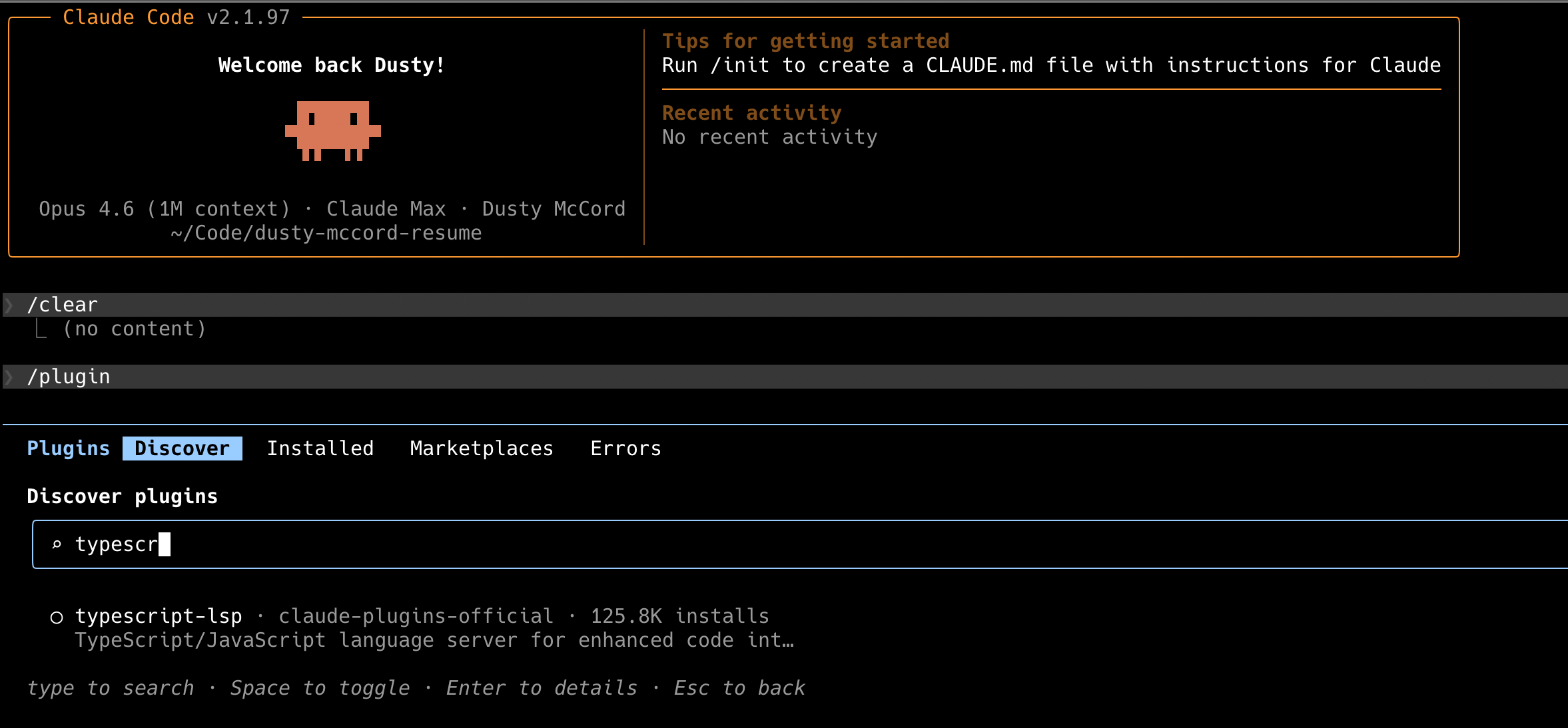 Searching for the typescript-lsp plugin